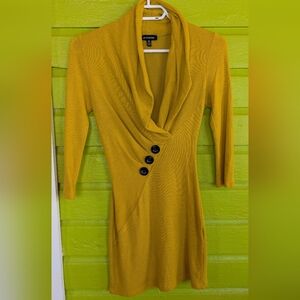 Vintage le chateau Mustard Yellow Drape Neck Knit Sweater Black Buttons xxs